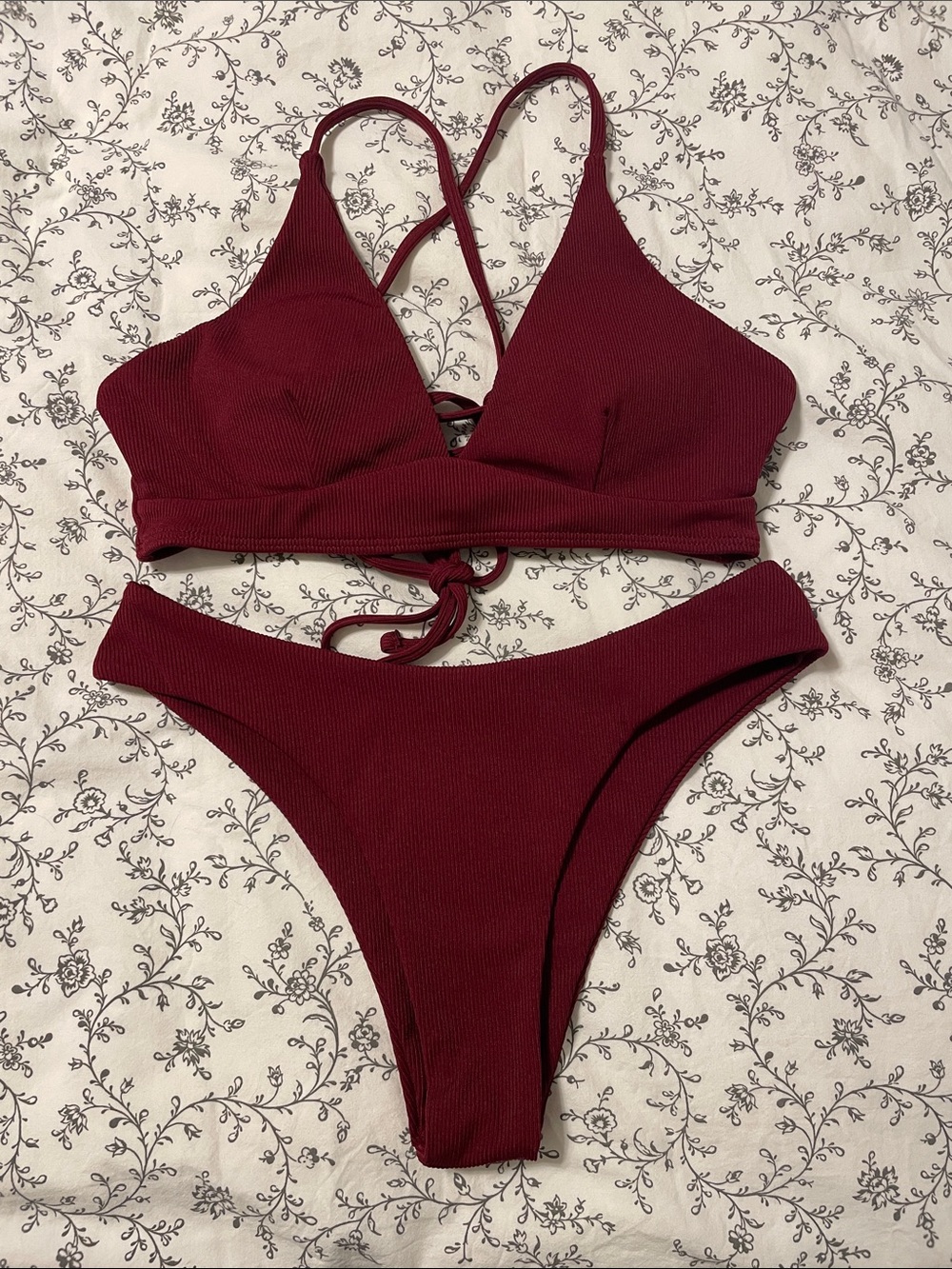Burgundy Zaful Ribbed Bikini